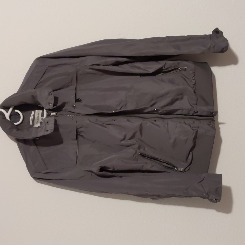 Calvin Klein Jacket Women’s Gray S/P Hoodie Collar Zipper Snap Closure